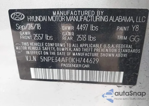 2019 Hyundai Sonata Limited from USA, damaged, VIN 5NPE34AF0KH744629